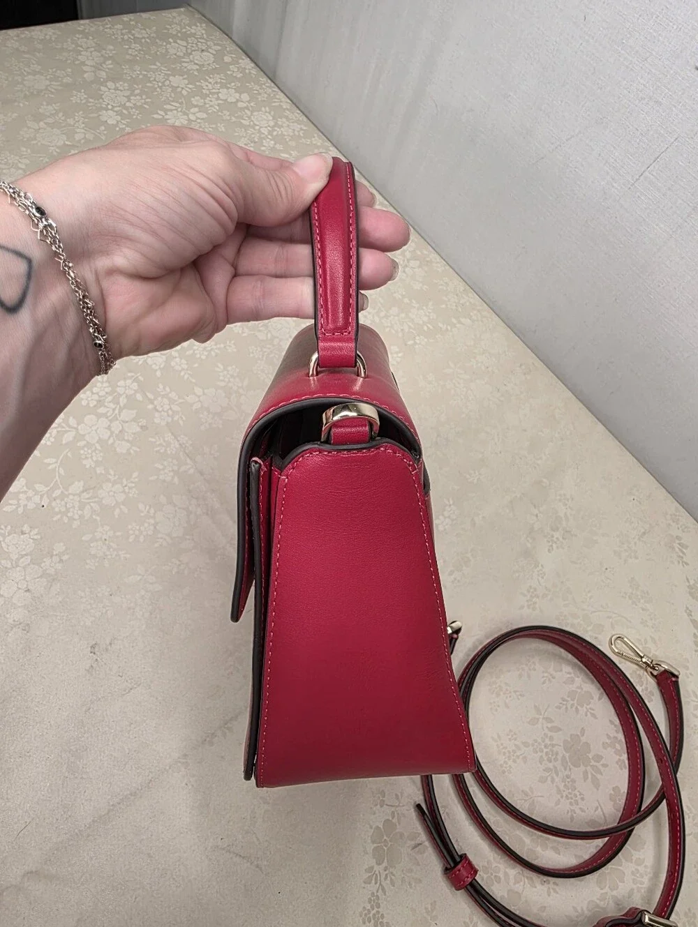 Kate Spade Red Leather Flap Top Handle Crossbody Bag Satchel
